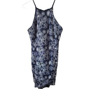 Mystic Los Angeles Navy Blue Halter Top White Floral Embroidered Dress